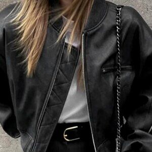 COMMENSE  Faux Leather Bomber Jacket - New with Tags